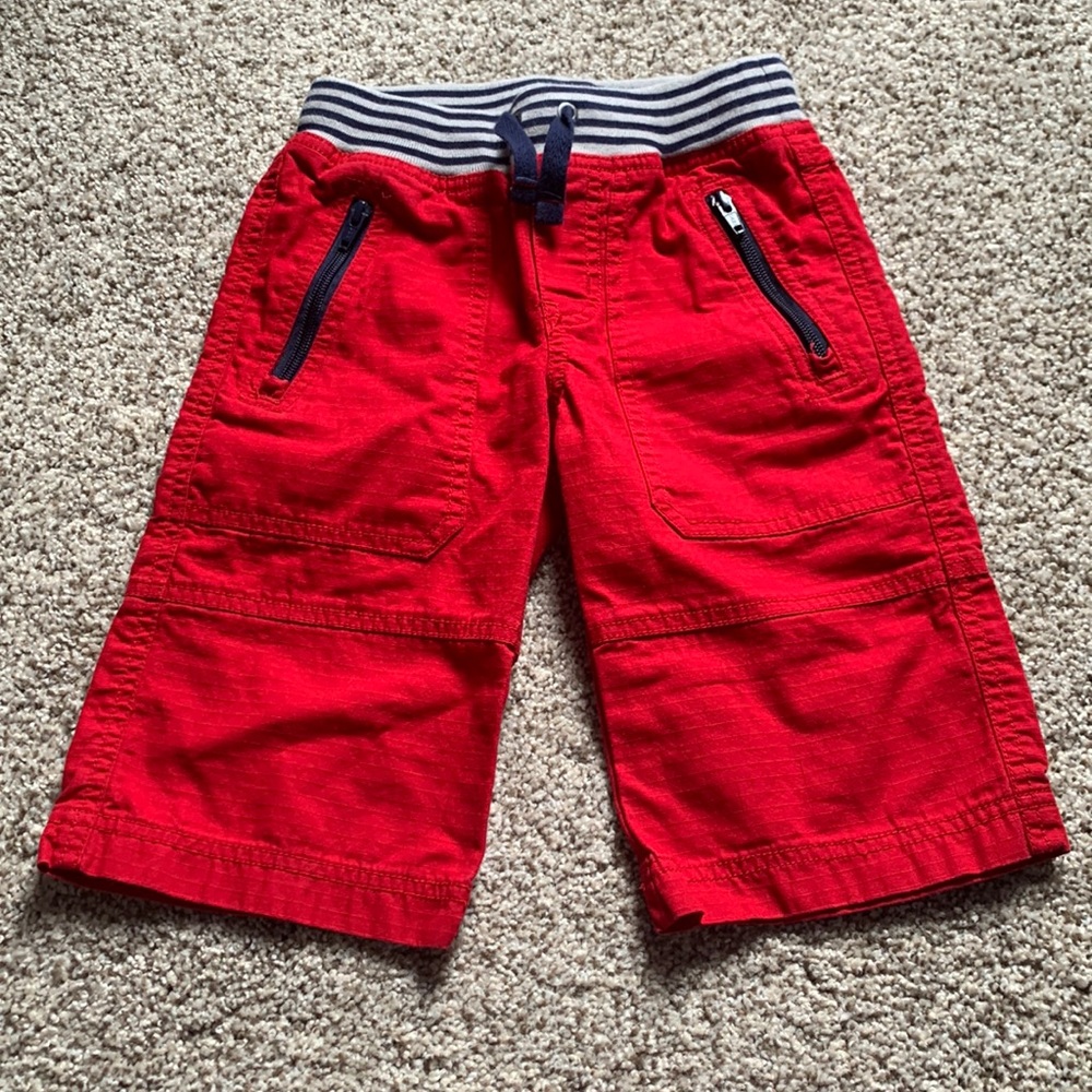 Red Kids Pull-On Cargo Shorts with Striped Waistband